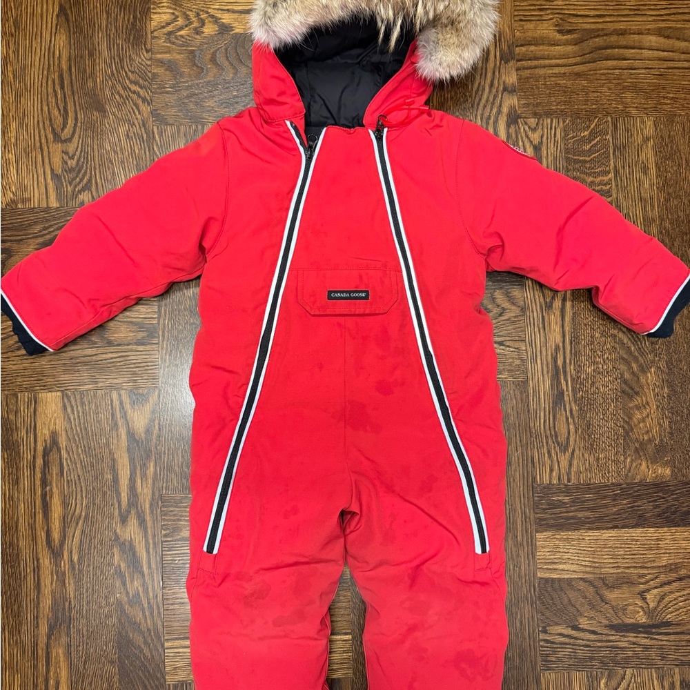 Canada Goose Red Infant Down Bunting with Fur-Trim Hood